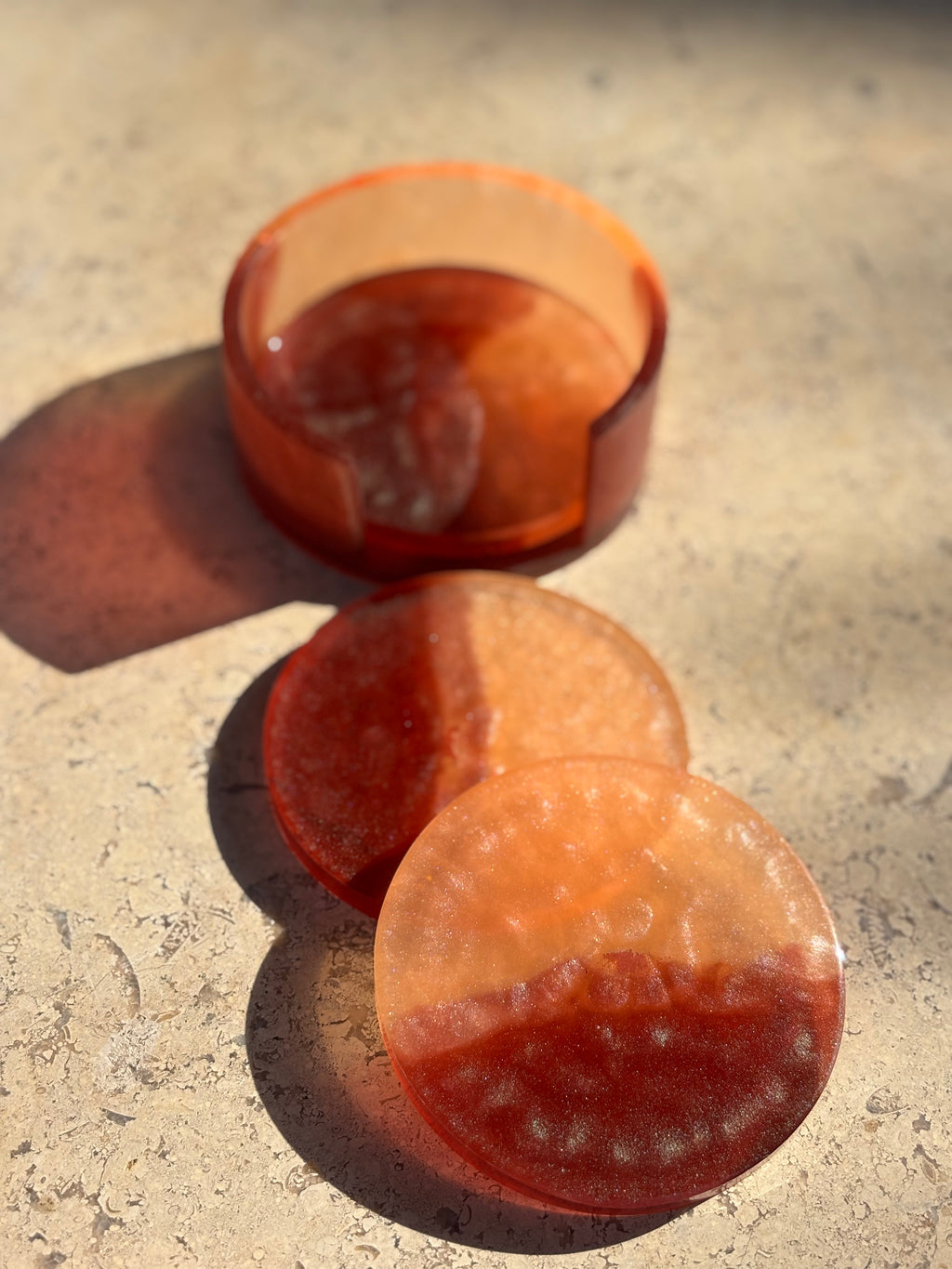 Brown & Orange Coaster Set (3 Coasters + Holder)