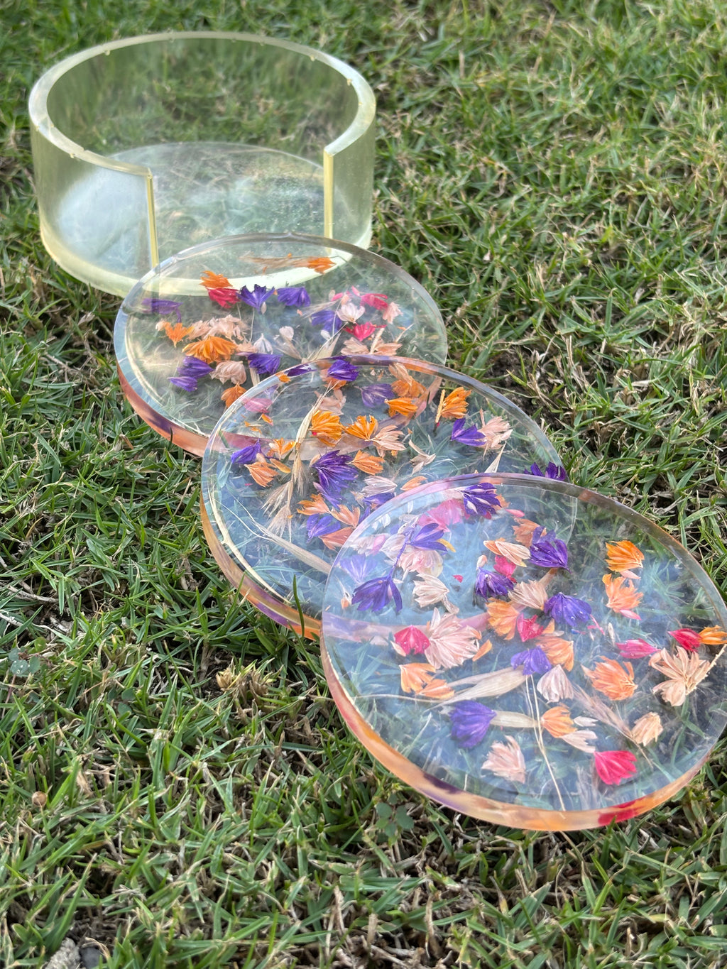 Dried Flowers Coaster Set (3 Coasters + Holder)