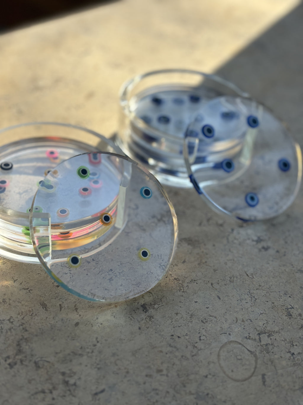 Colored Evil Eye Coaster Set (3 Coasters + Holder)