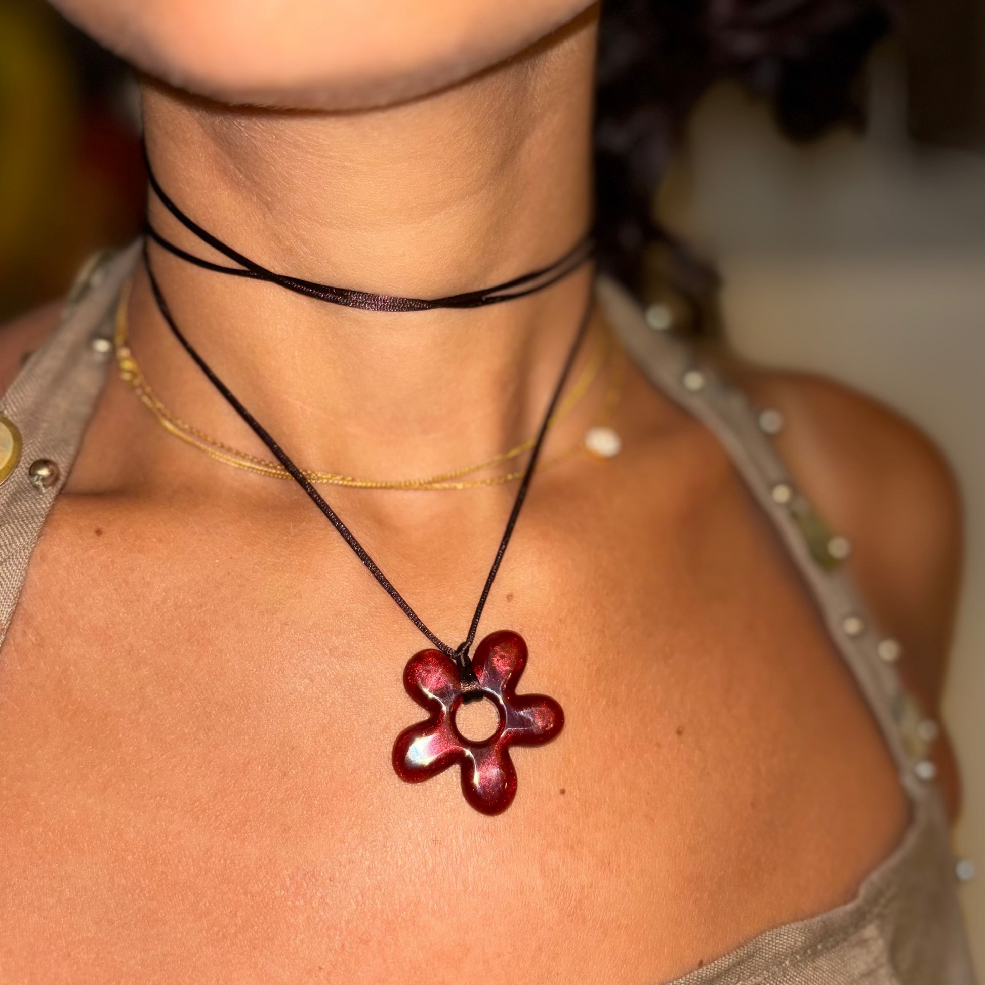 Flower Choker - Brown & Red
