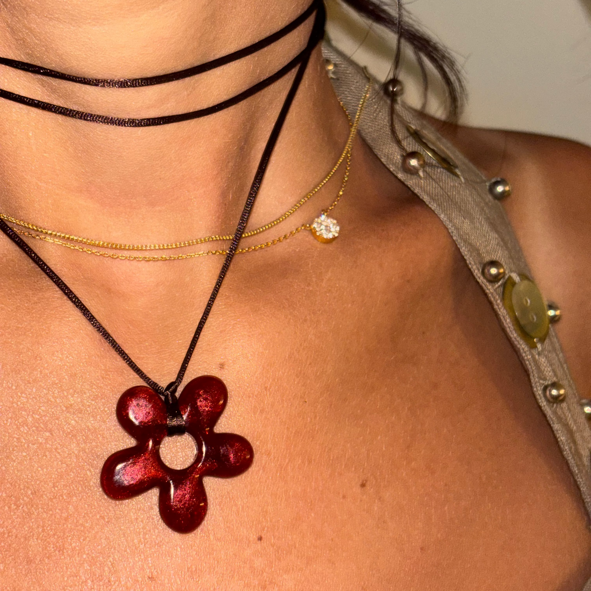 Flower Choker - Brown & Red