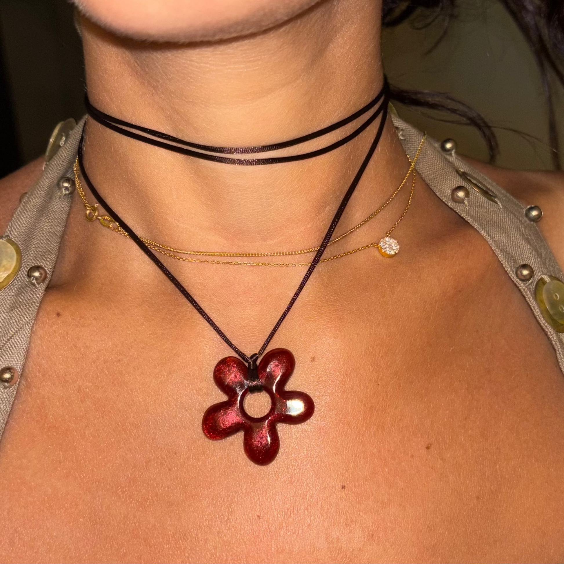 Flower Choker - Brown & Red