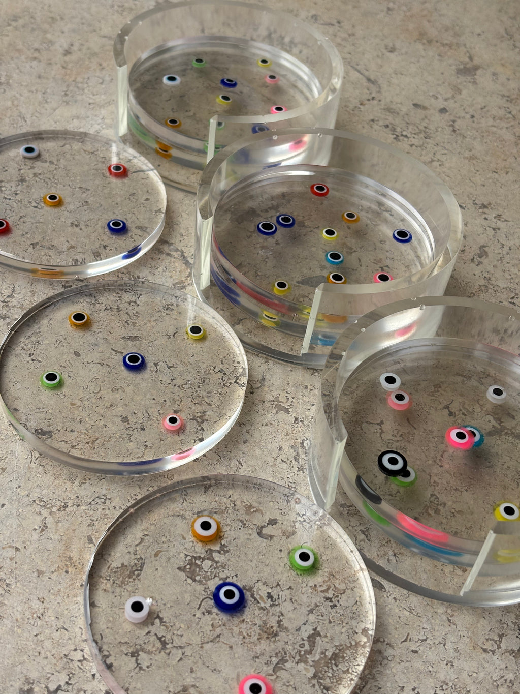 Colored Evil Eye Coaster Set (3 Coasters + Holder)