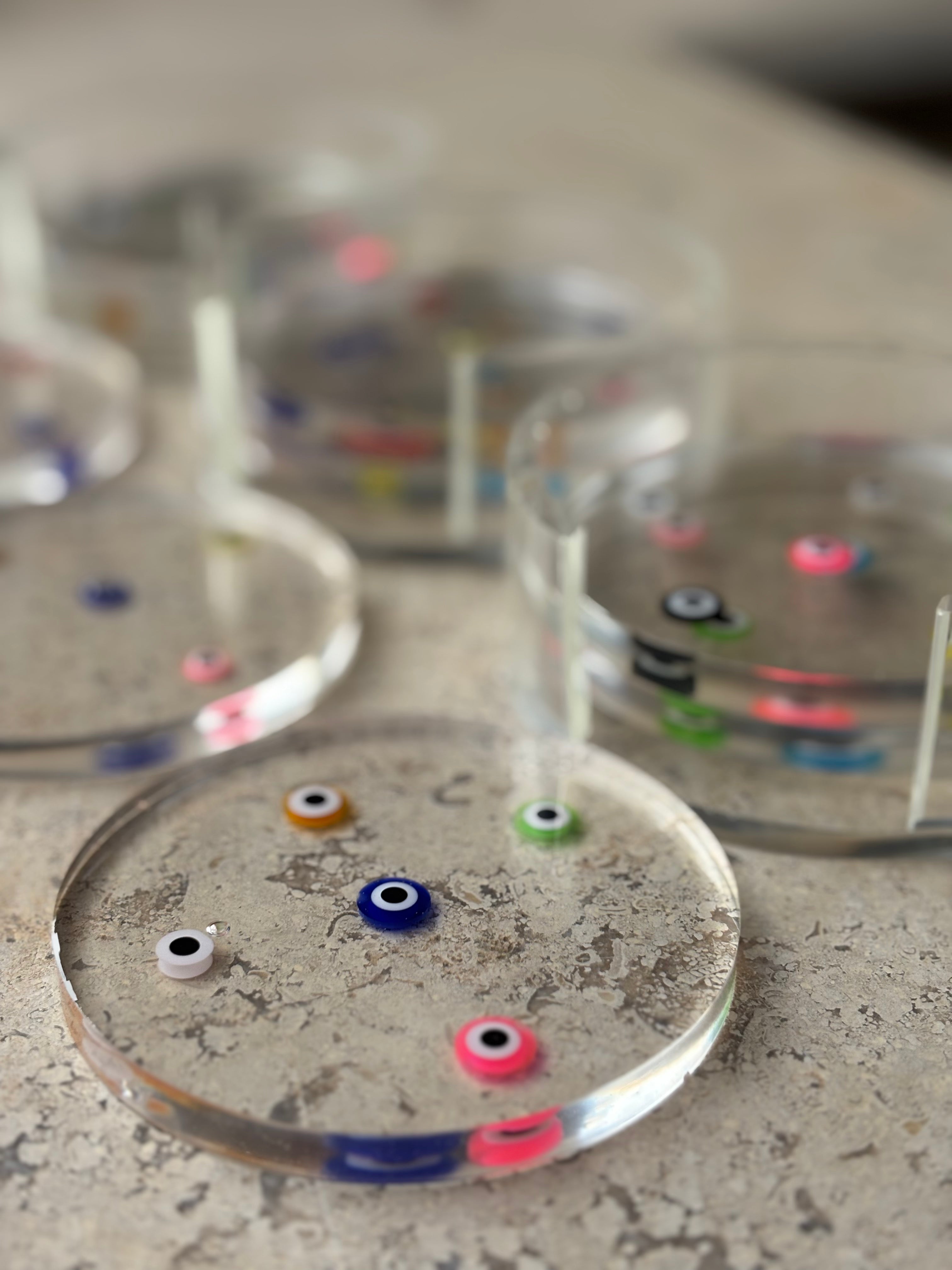 Colored Evil Eye Coaster Set (3 Coasters + Holder)