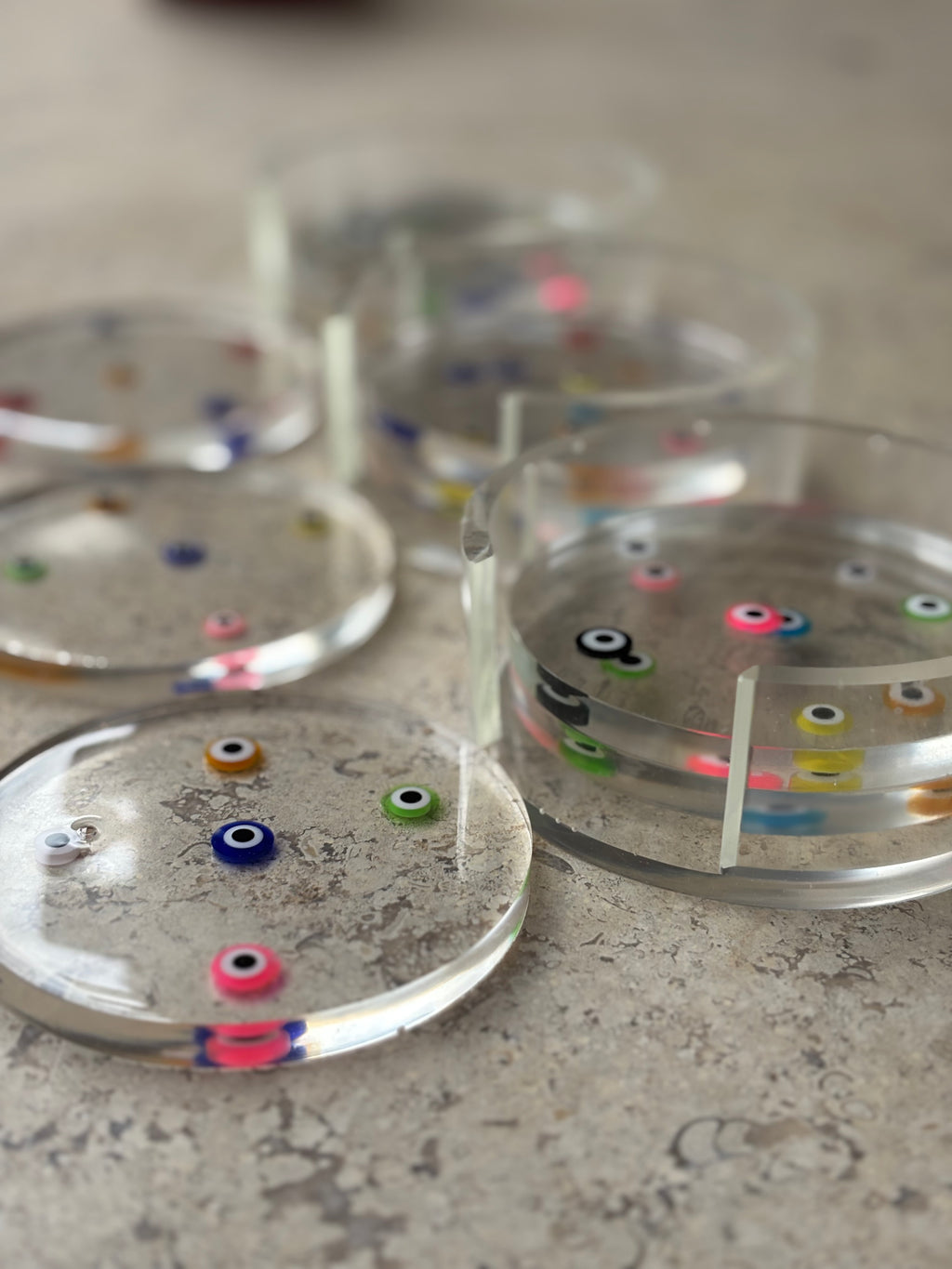 Colored Evil Eye Coaster Set (3 Coasters + Holder)
