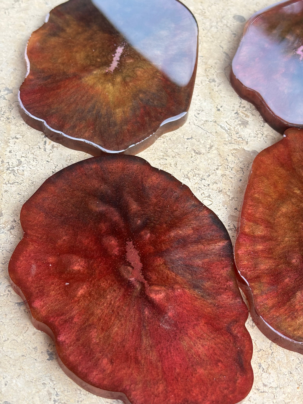 Red & Gold Wavy Coaster Set (Set of 5 Coasters)