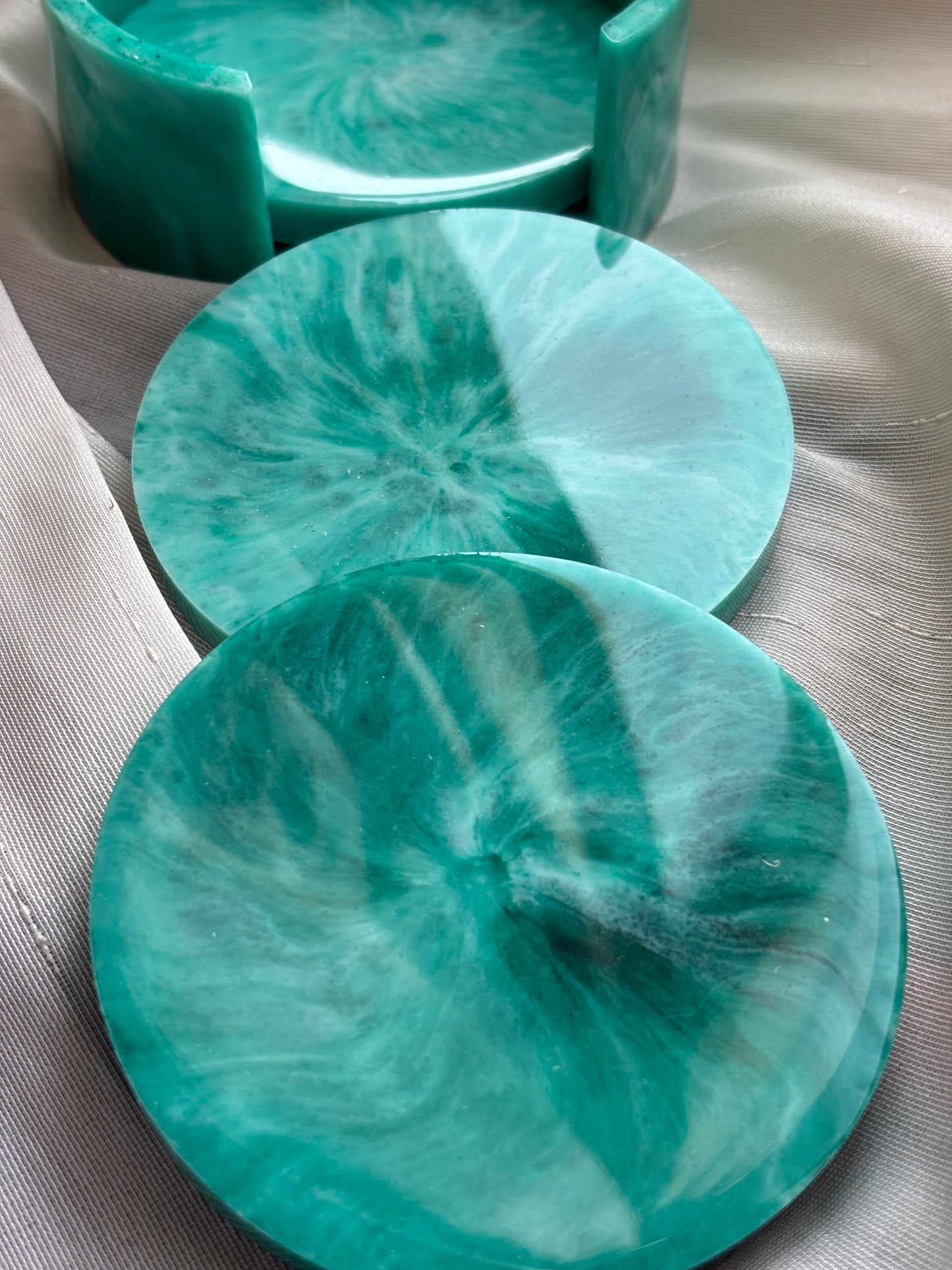 Green & Light Pink Marble Coaster Set