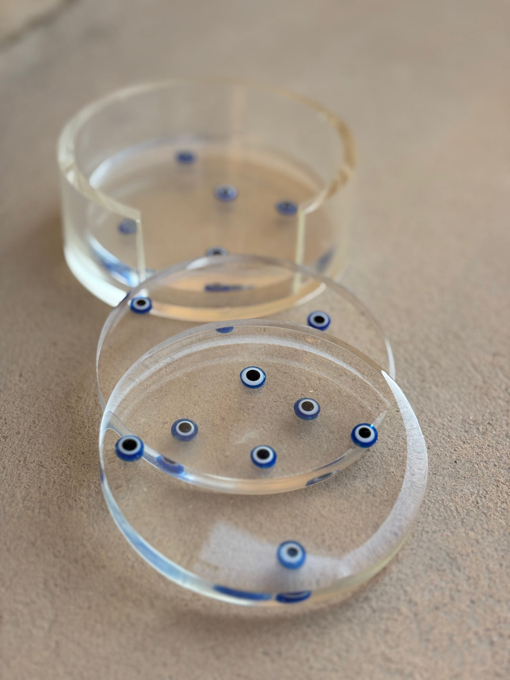 Colored Evil Eye Coaster Set (3 Coasters + Holder)