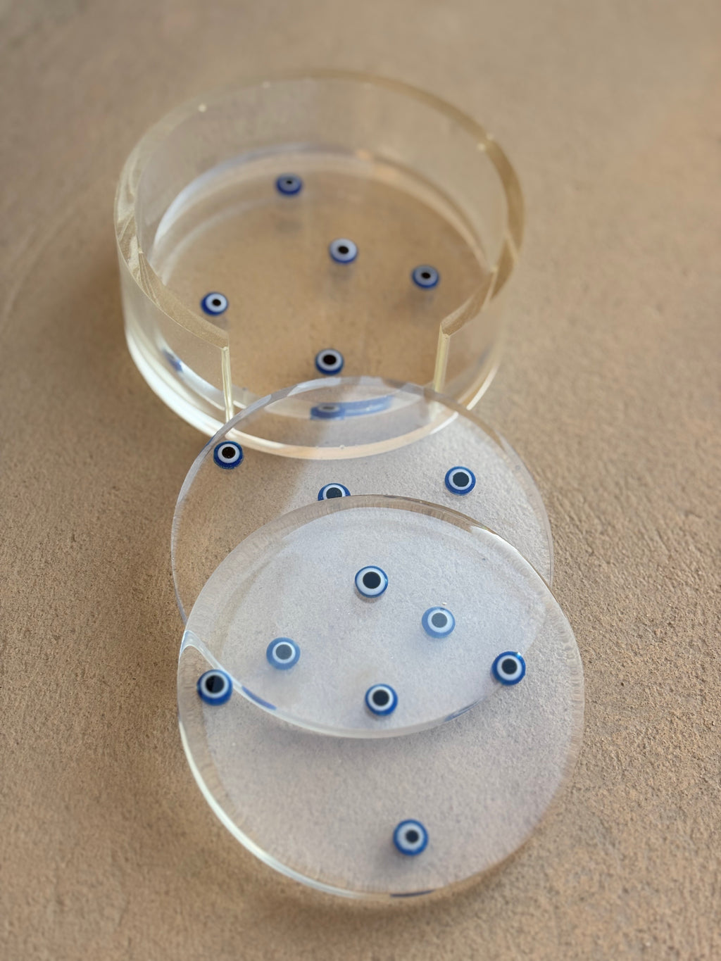 Colored Evil Eye Coaster Set (3 Coasters + Holder)