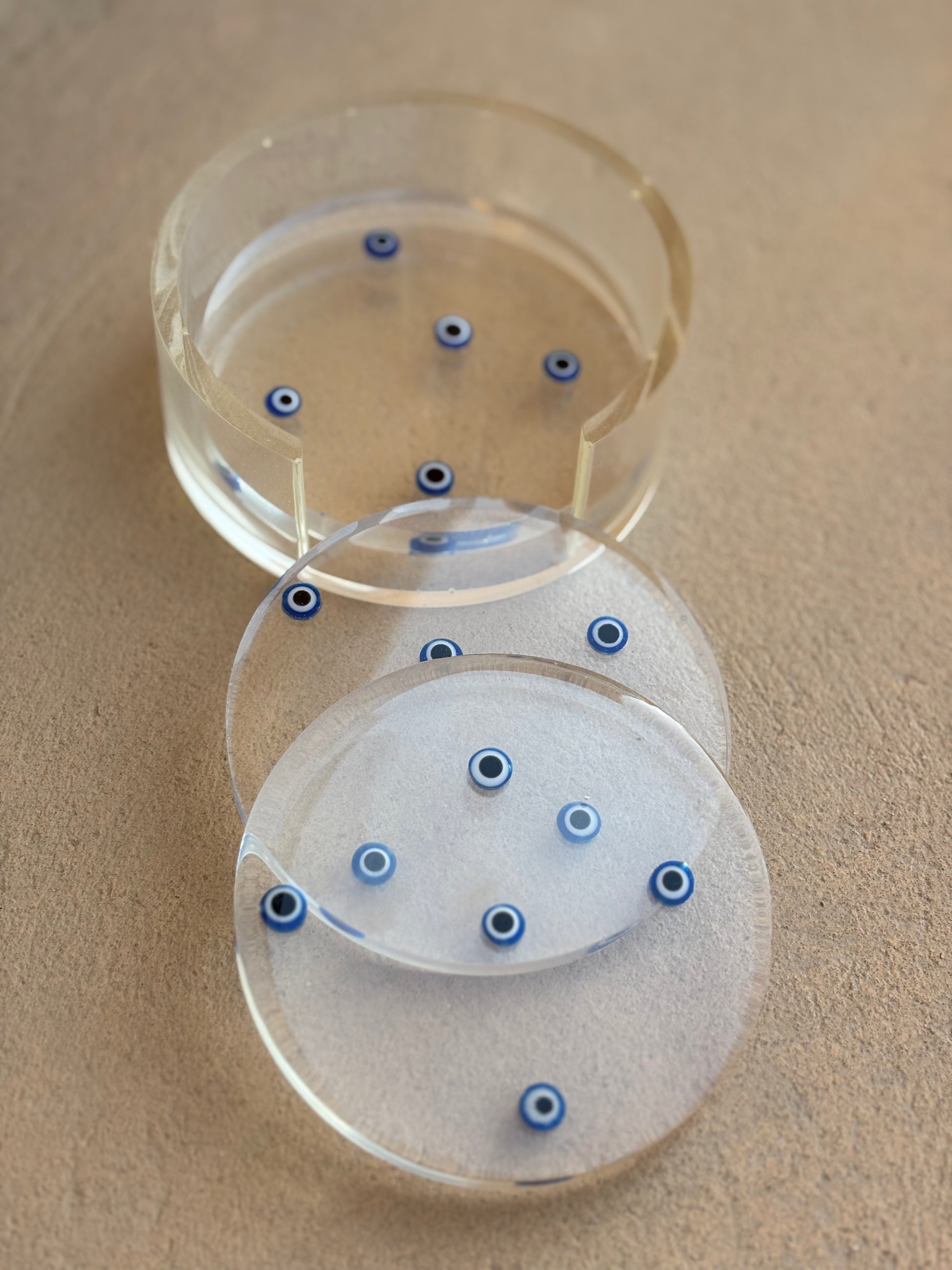 Colored Evil Eye Coaster Set (3 Coasters + Holder)