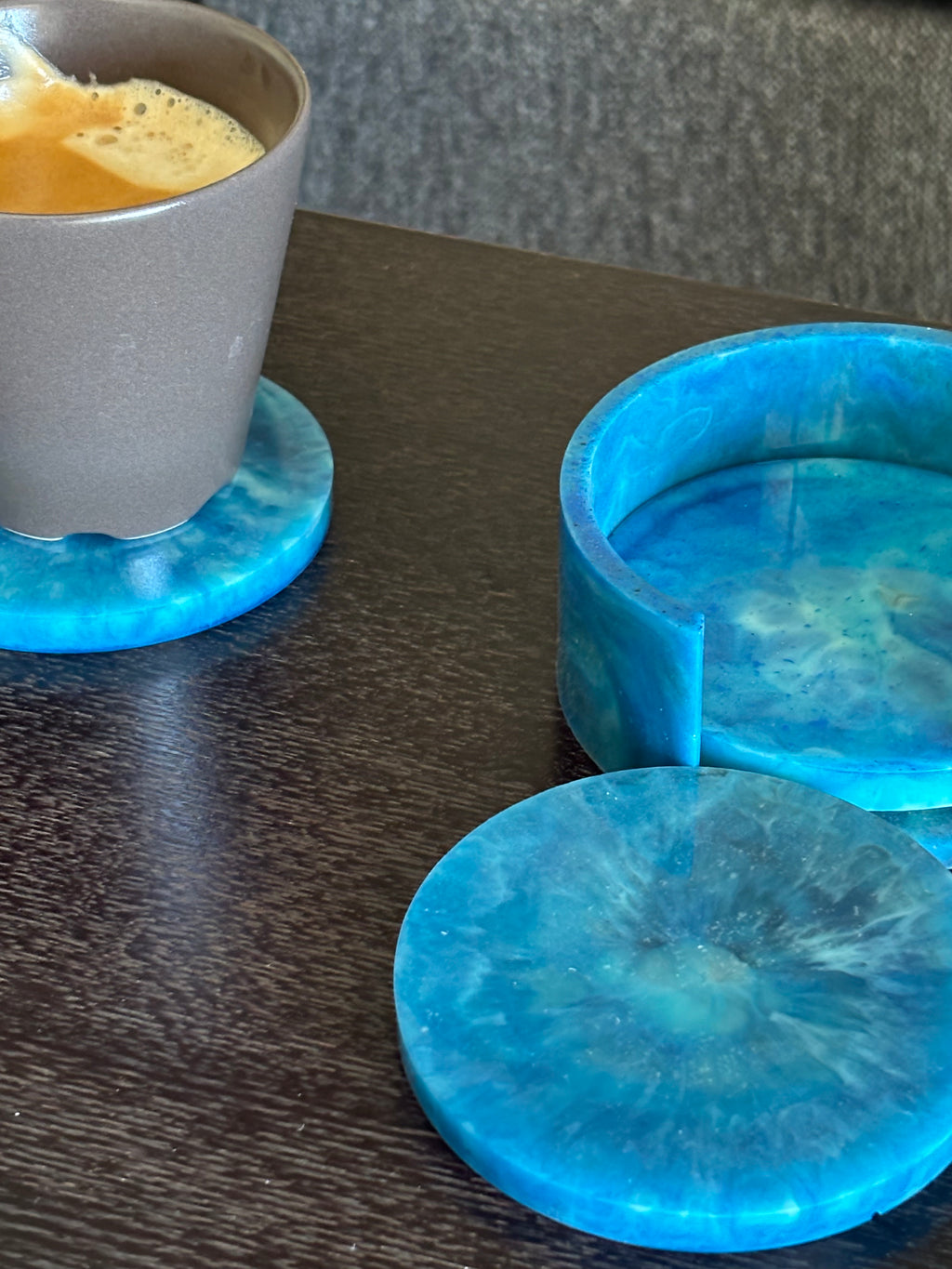 Blue Marble Coaster Set (3 Coasters + holder)