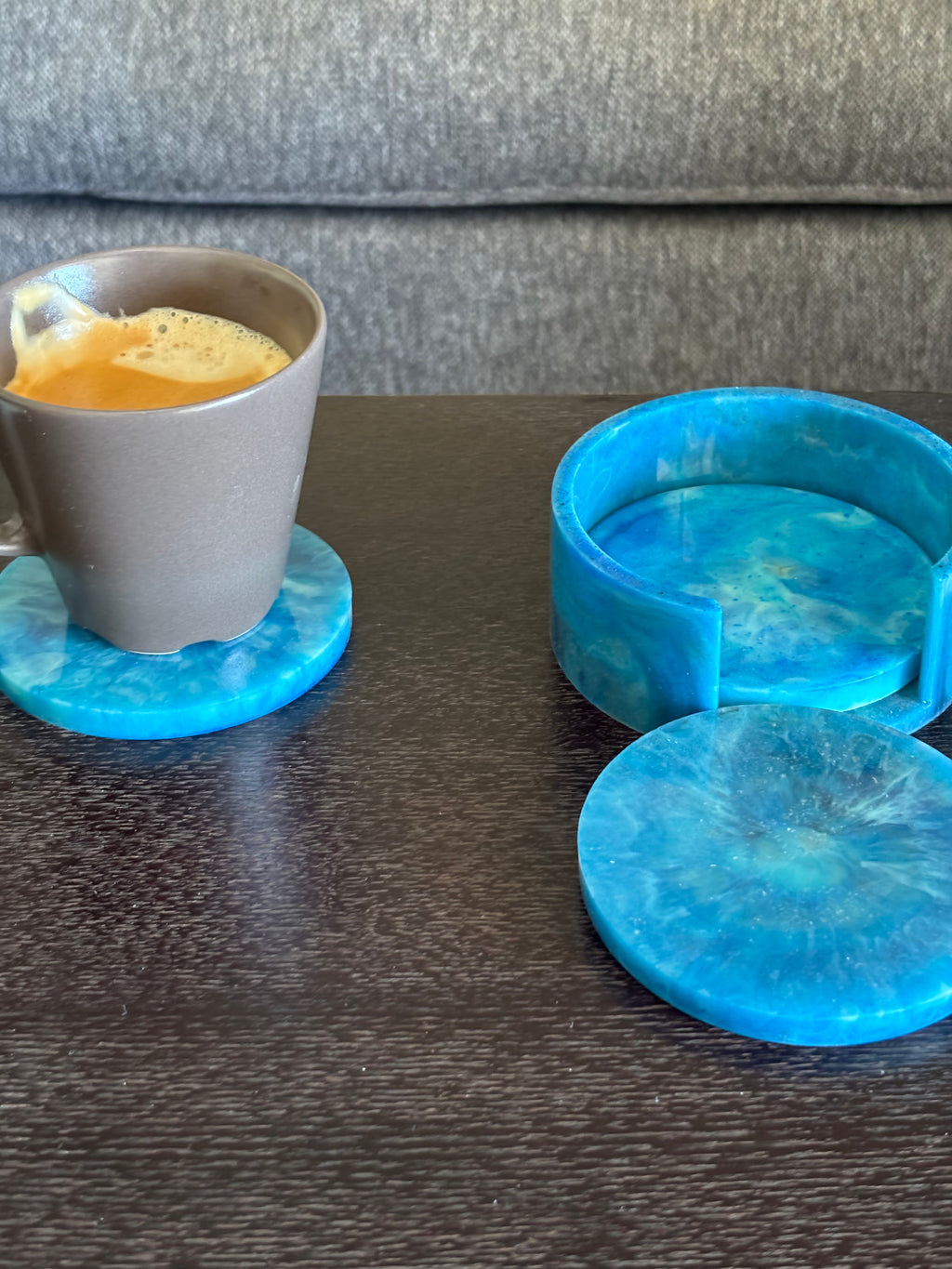 Blue Marble Coaster Set (3 Coasters + holder)
