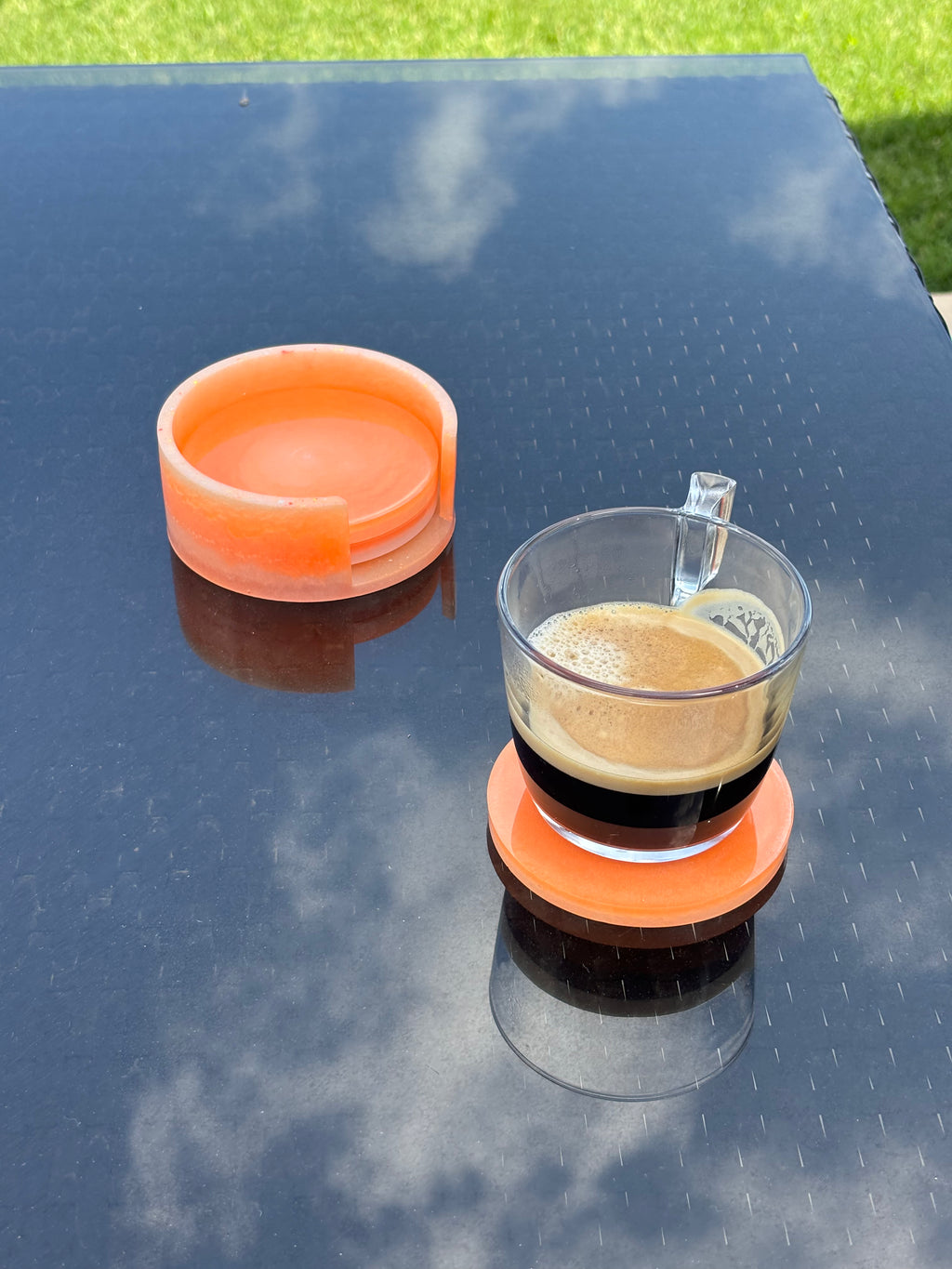 Orange & White Coaster Set (3 Coasters + Holder)