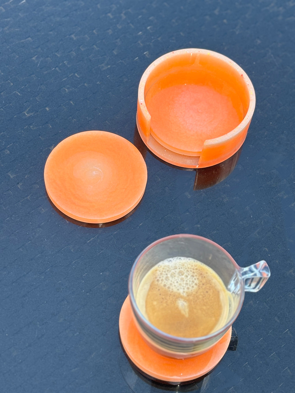 Orange & White Coaster Set (3 Coasters + Holder)