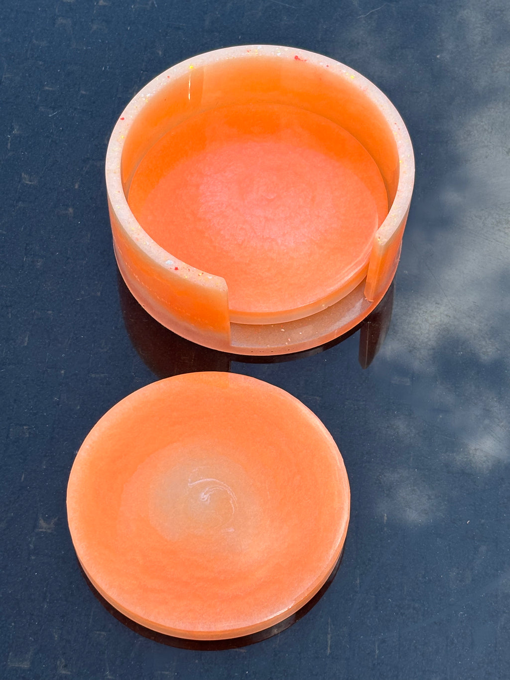 Orange & White Coaster Set (3 Coasters + Holder)