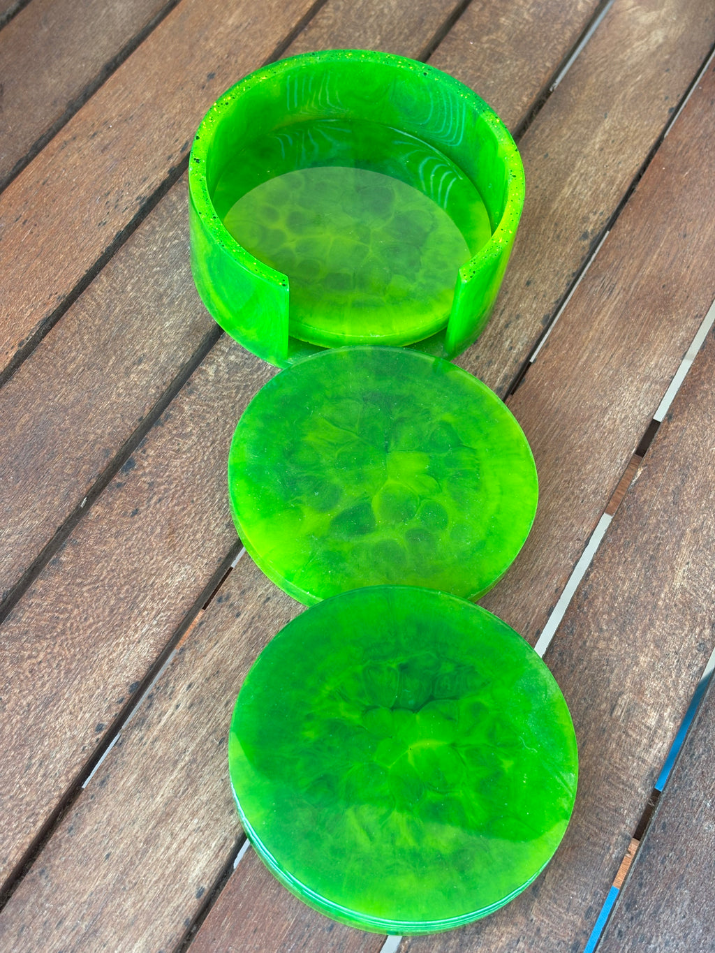 Green & Yellow Coaster Set (3 Coasters + Holder)