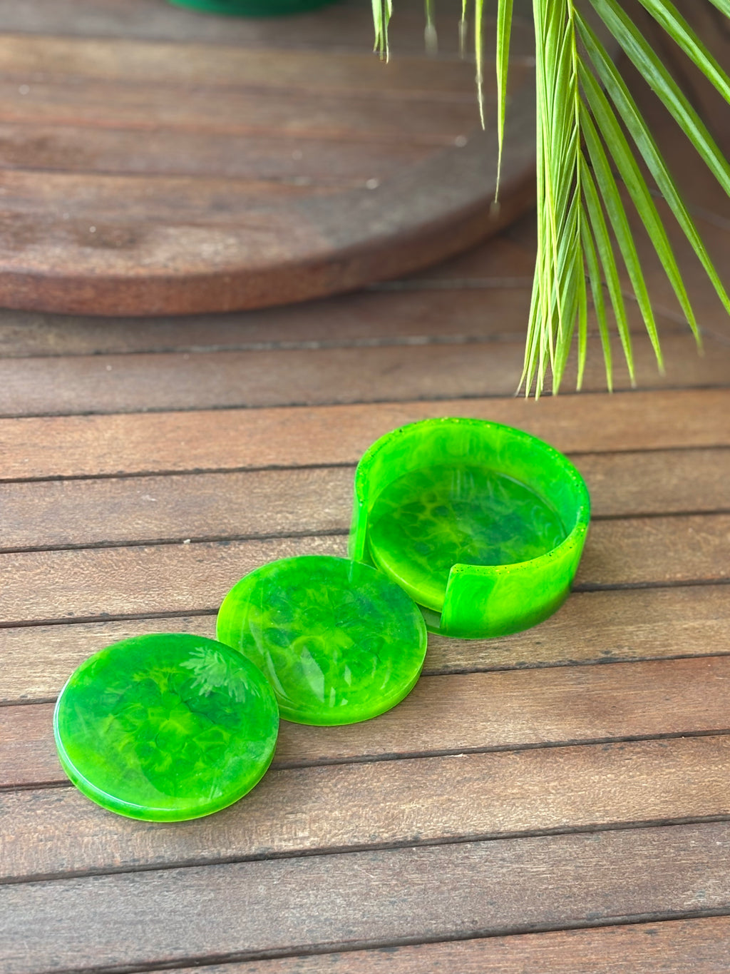 Green & Yellow Coaster Set (3 Coasters + Holder)