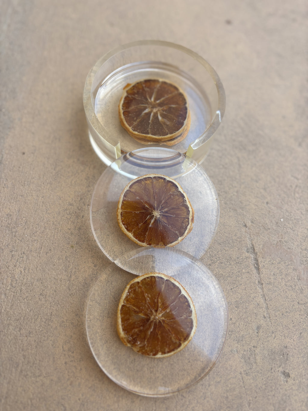 Dried Orange Coaster Set (3 Coasters + Holder)